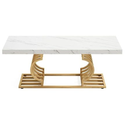 Faux Marble Coffee Table - Gold Geometric Base