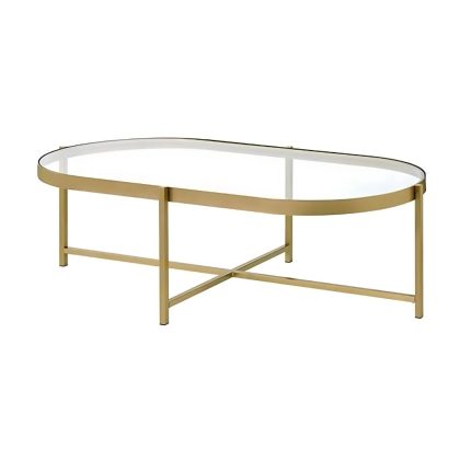 Gold & Glass Coffee Table Oval Modern Design