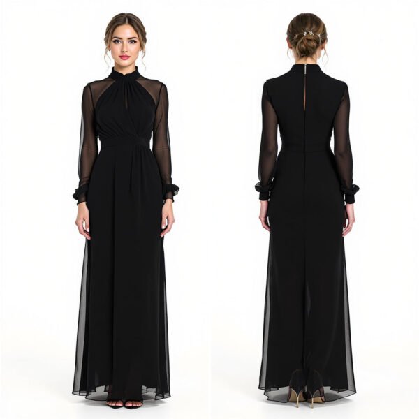 Women Stretch Chiffon Bridesmaid Dress – Multi-Way, Black, S-XXL