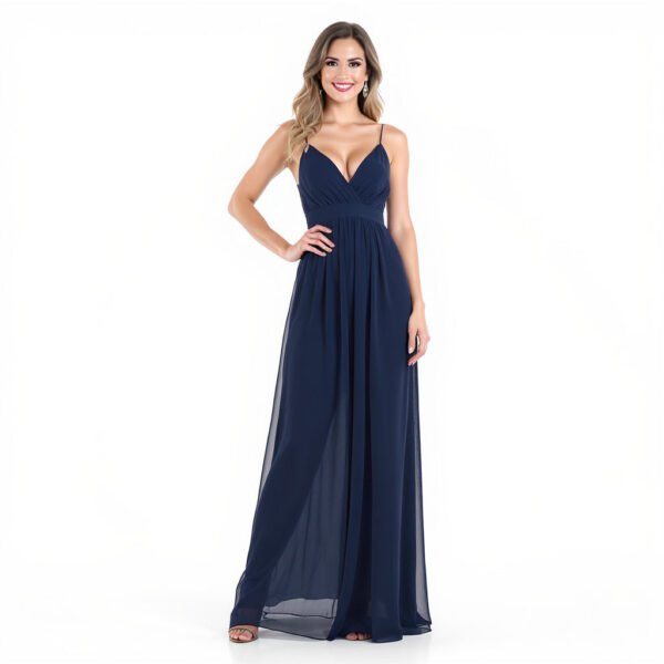 Women Chiffon Maxi Dress – Empire Waist, Navy, S-L